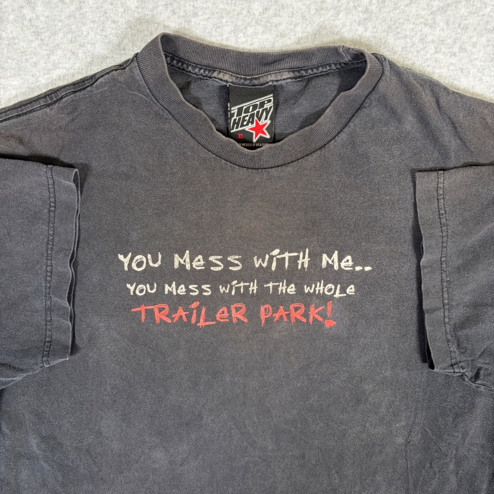 Top Heavy Graphic Tee Men's XL Black Trailer Park Vintage Faded T-Shirt Y2K Worn